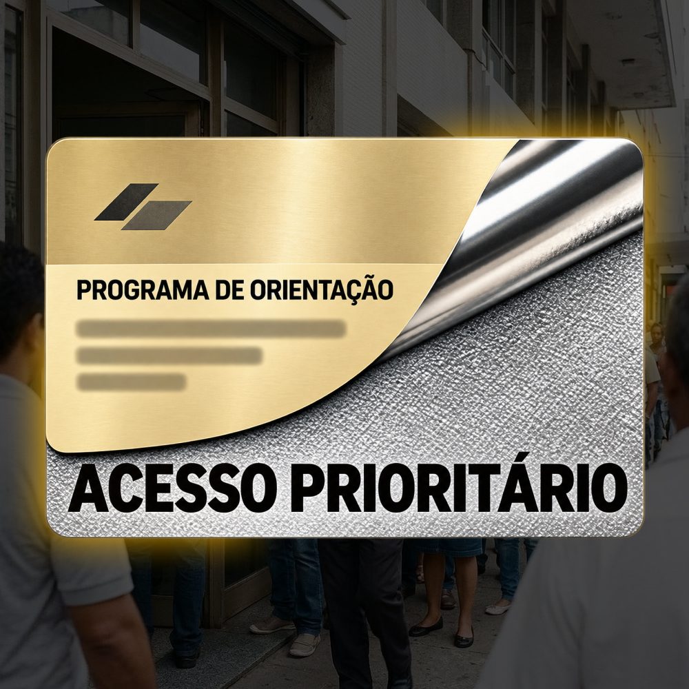 Cartão de acesso ao serviço Consulta inicial de desenvolvimento profissional, em tom dourado com prata escovada