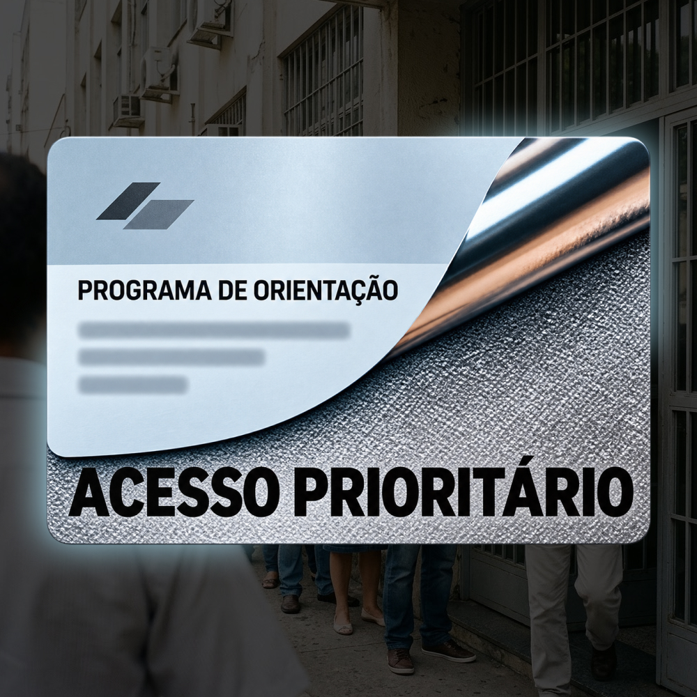 Cartão de acesso ao serviço Orientação para transição de carreira, em tom prata platinado